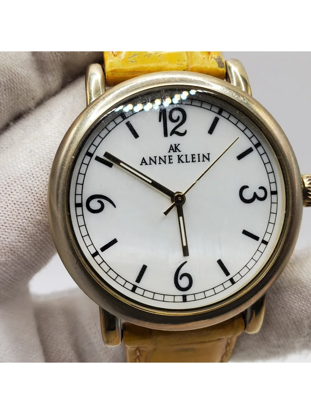 Anne Klein Quartz Womens Watch 36mm White Dial Gold Tone New Battery